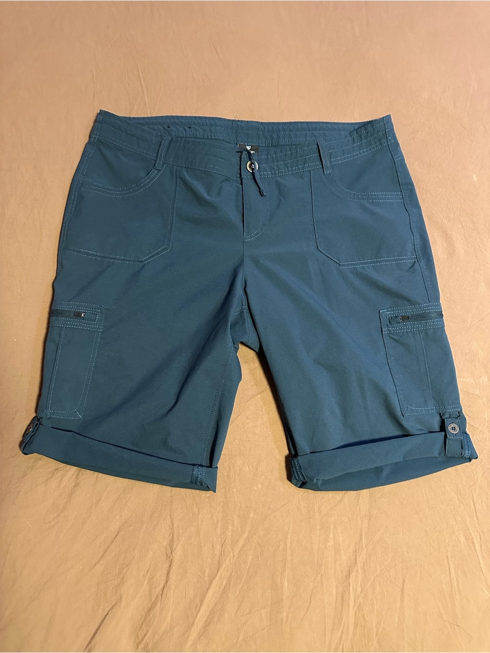 KUHL Trekr Cargo Shorts Women's Teal Blue Hiking Outdoor Roll-Up Stretch